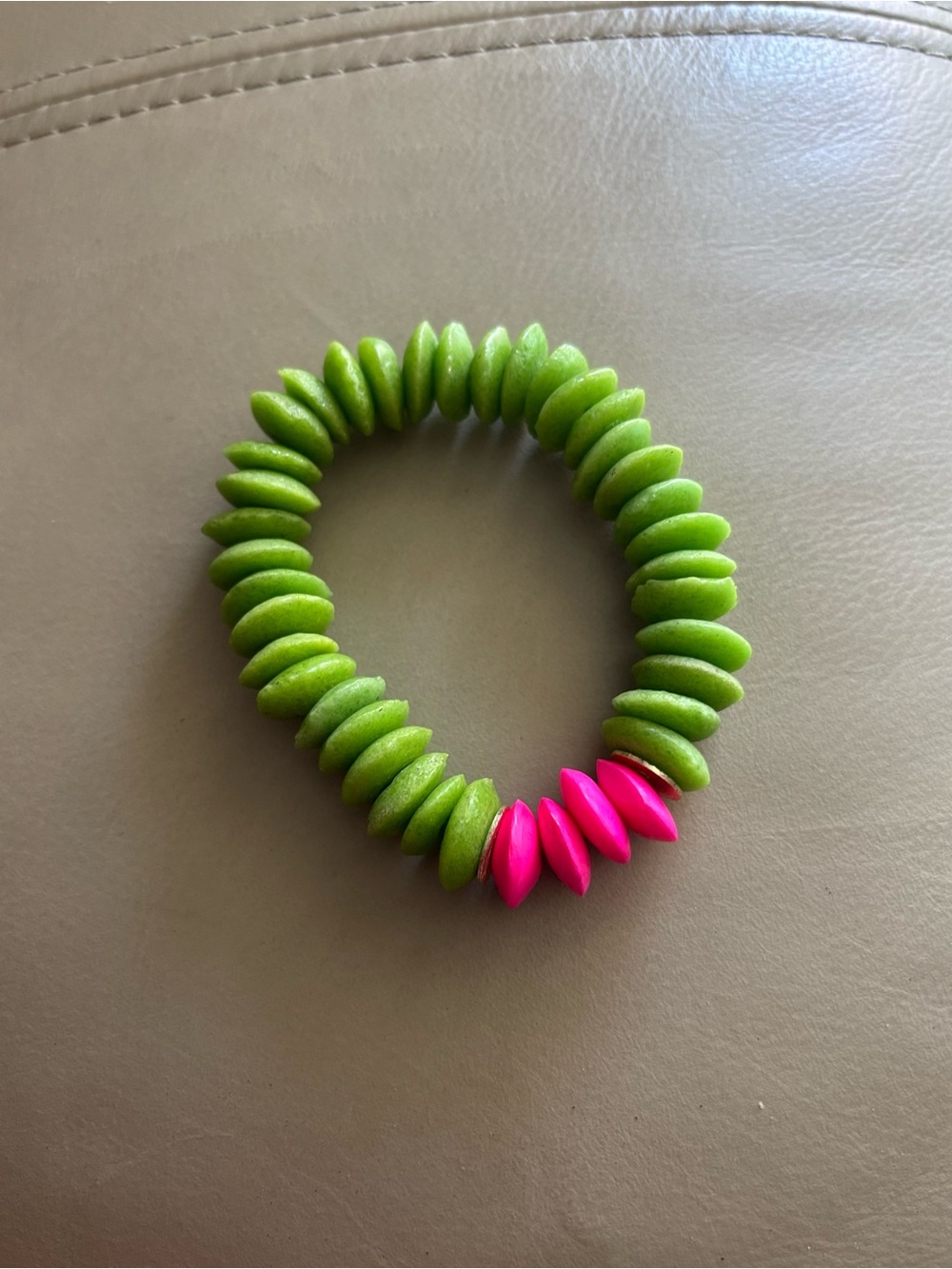 Handmade Green and Hot Pink Beaded Stretch Bracelet